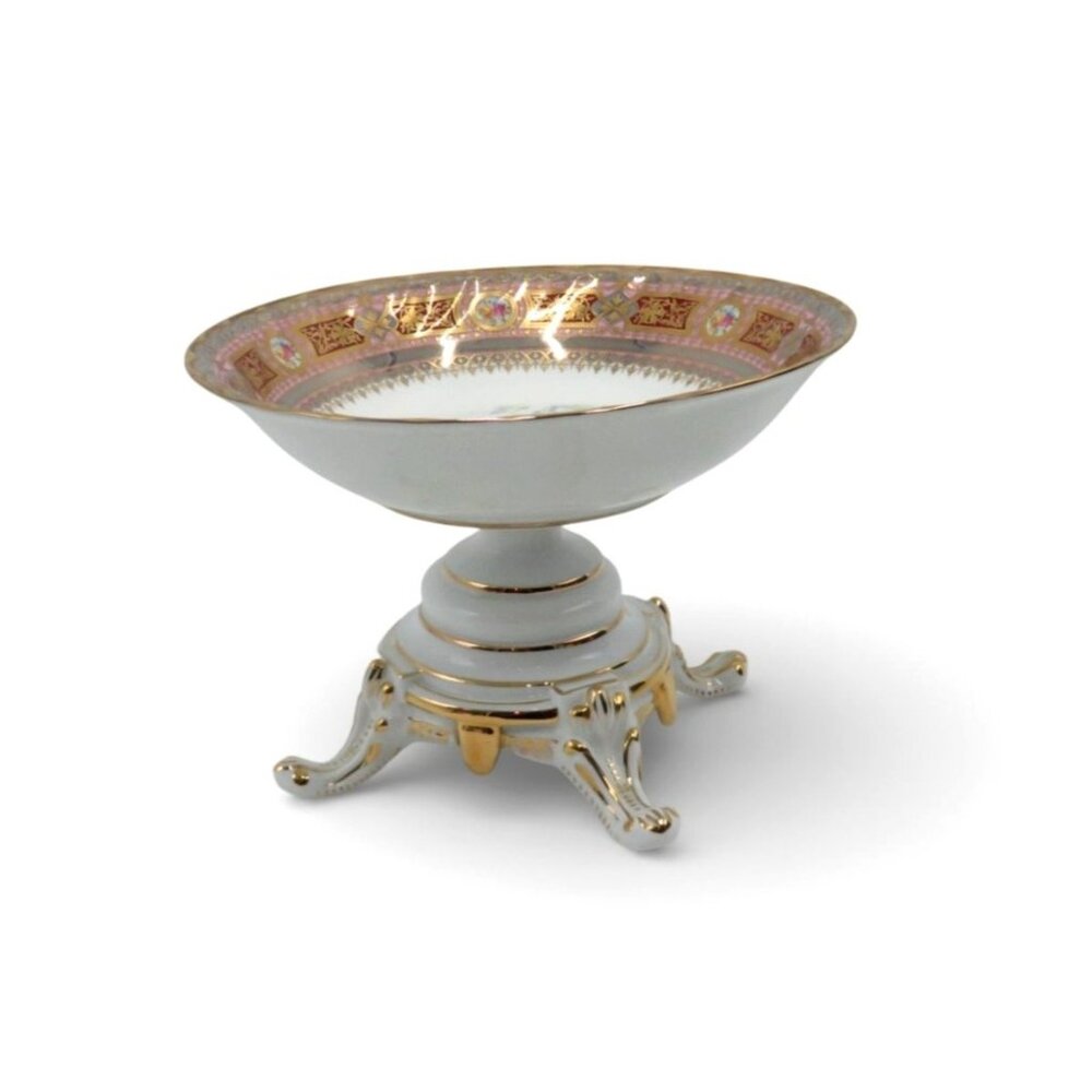 Limoges Pedestal Bowl Gold Trim Dance Scene Vintage-Damaged